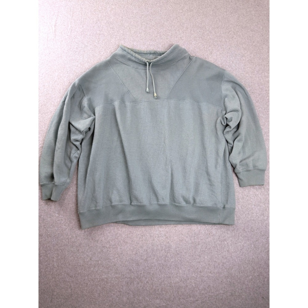Lavon Sport Vintage Mock Neck Waffle Knit Panel Sweatshirt Sage Green Large